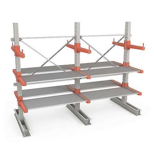 Складской консольный стеллаж для склада 2500x4500x1400 (32 консолей) с настилом